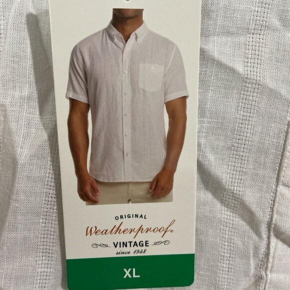NEW Weatherproof Vintage Men's XL Original White Linen Blend Short Sleeve Shirt - Picture 7 of 8